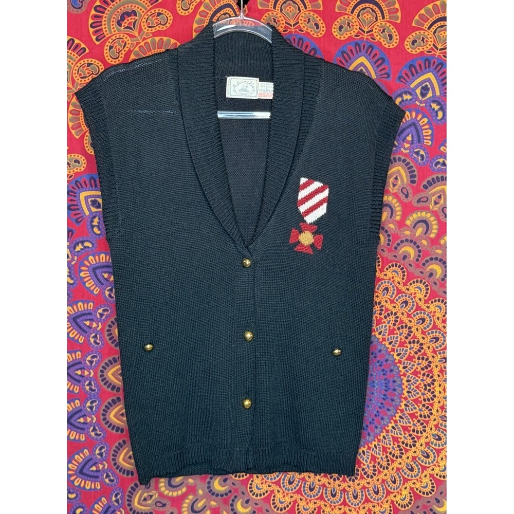 Vintage Pulcinella Sweater Button‎ Vest Womens Large Black Knit Royalty